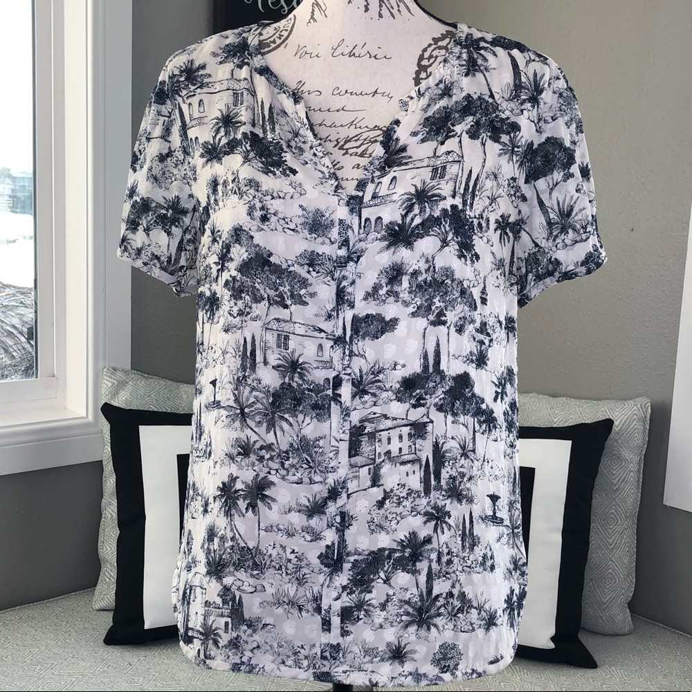Tory Burch Silk Blue and White Palm Tree Top